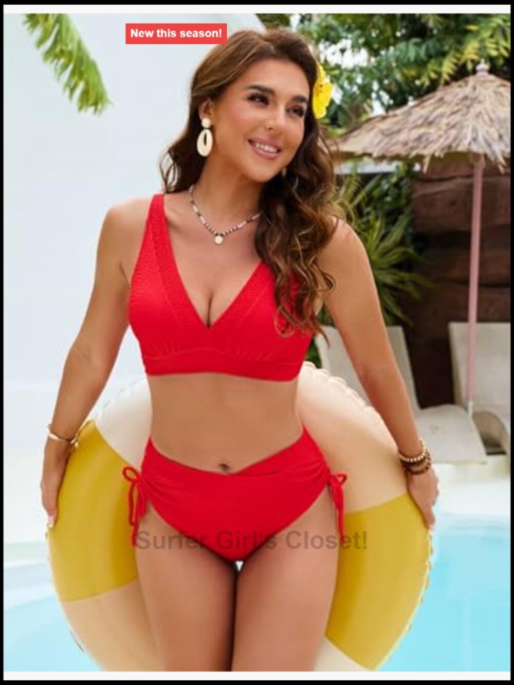 High Waisted Bikini Sets Two Piece Swimsuits Tummy Control Drawstring Swimwear - Picture 5 of 7